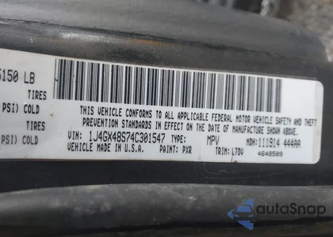 2004 Jeep Grand Cherokee Laredo from USA, damaged, VIN 1J4GX48S74C301547